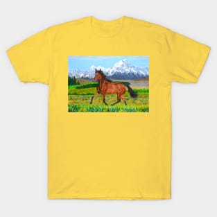 A brown horse and Mount Cook, New Zealand T-Shirt